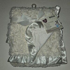 NEW Parent's Choice White Rosette Plush Blanket Soft Fleece Satin Trim 30x40